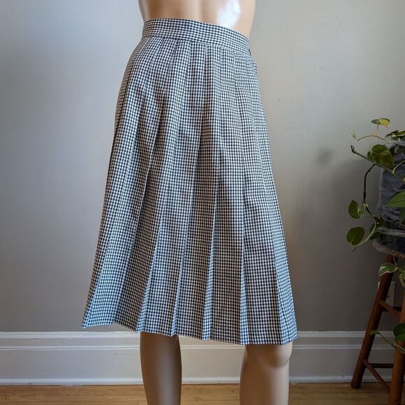 Vintage Dresses & Skirts - Vintage 90s Y2K Pleated Houndstooth Mini Skirt Dark Academia Preppy Size 6